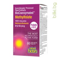 BioCoenzymated Фолиева киселина и Витамин В12, Natural Factors, 60 сублингвални табл.