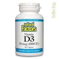Витамин D3, Natural Factors, 2000 IU, 90 табл.