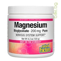 Магнезий бисглицинат, Natural Factors, 200 mg, 120 гр.