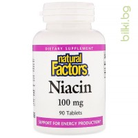 Витамин B3, Natural Factors, 100 mg, 90 табл.