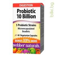 Пробиотик 10 млрд. пробиотици, Webber Naturals, 40 V-капс