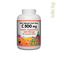 Витамин C за деца - вкус Тропически плодове, Natural Factors, 500 mg, 90 дъвчащи табл.