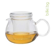 Стъклен чайник Pretty Tea - със стъклено капаче и филтър, 0.5 л