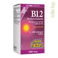 Витамин B12 (Метилкобаламин), Natural Factors, 1000 mcg, 210 сублингвални табл.