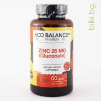 Цинк, Eco Balance, 60 таблетки, цинков глюконат