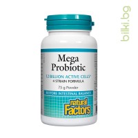 мега пробиотик, natural factors, mega probiotic, пудра, пробиотични бактерии, пробиотици, лактобацили