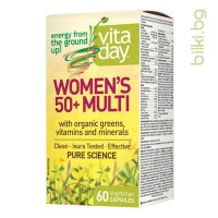 vitaday, мултивитамини за жени, над 50 години, 50+ години, мултивитаминна формула, натурални витамини, зелени храни, vitaday women's multi, multivitamins