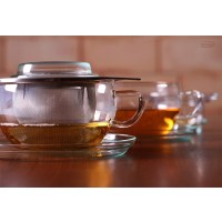 Стъклена Чаша за чай Tea Time S - със стъклена чинийка, капаче и метален филтър, 0.3 л