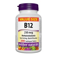 Витамин В12, Webber Naturals, 250 mcg, 200 сублингвални табл.