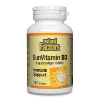 Витамин D3, Natural Factors, 1000 IU, 180 софтгел капс.