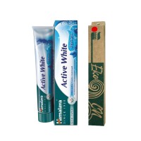 ПРОМО ПАКЕТ Гел-паста за зъби Active White, Himalaya, 75 мл + Бамбукова четка за зъби, 1 бр.