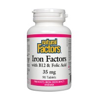 Iron Factors (с Витамин В12 и Фолиева киселина), Natural Factors, 35 mg, 90 табл.