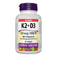 Витамин К2 120 mcg + D3 1000 IU, Webber Naturals, 30 софтгел капс.