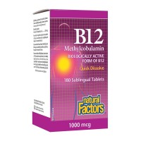 Витамин B12 (Метилкобаламин), Natural Factors, 1000 mcg, 180 сублингвални табл.