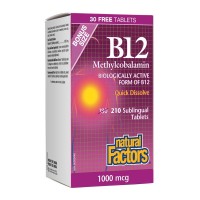 Витамин B12 (Метилкобаламин), Natural Factors, 1000 mcg, 210 сублингвални табл.