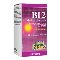Витамин B12 (Метилкобаламин), Natural Factors, 5000 mcg, 60 сублингвални табл.