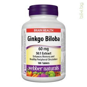 гинко билоба, webber naturals, таблетки, уебър нейчърълс, ginkgo biloba