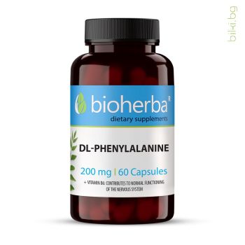 Dl-Phenylalanine, Bioherba, 60 Capsules, 200mg, dl-фенилаланин, биохерба, нервна система, настроение