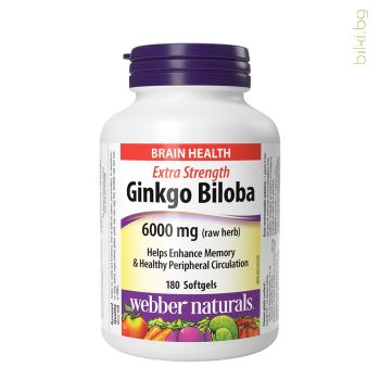 Гинко билоба, Webber Naturals, 120 mg, гинко билоба капсули, ginkgo biloba, гинко билоба цена