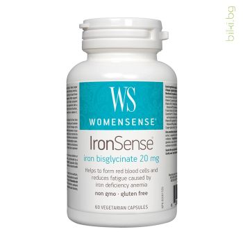 iron sense, women sense, natural factors, анемия, ниски нива желязо, железен дефицит, хомоцистеин, фолат, фолиева киселина, железен бисглицинат, не дразни стомаха, натурал факторс