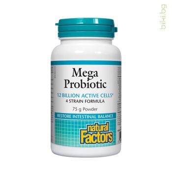 мега пробиотик, natural factors, mega probiotic, пудра, пробиотични бактерии, пробиотици, лактобацили