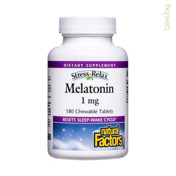 мелатонин, natural factors, 1 mg, melatonin, дъвчащи, таблетки, хранителна добавка, натурал факторс