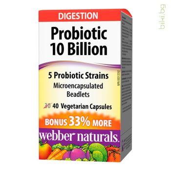 webber naturals, пробиотик, за възрастни, probiotic, пробиотични бактерии, 10 млрд.