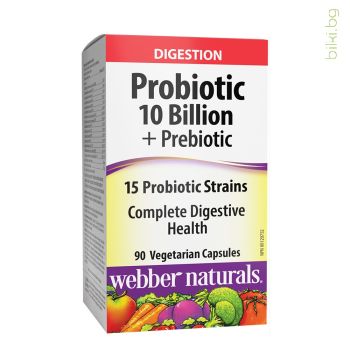 Пробиотик 10 млрд, 15 щама, Webber Naturals, 90 капсули